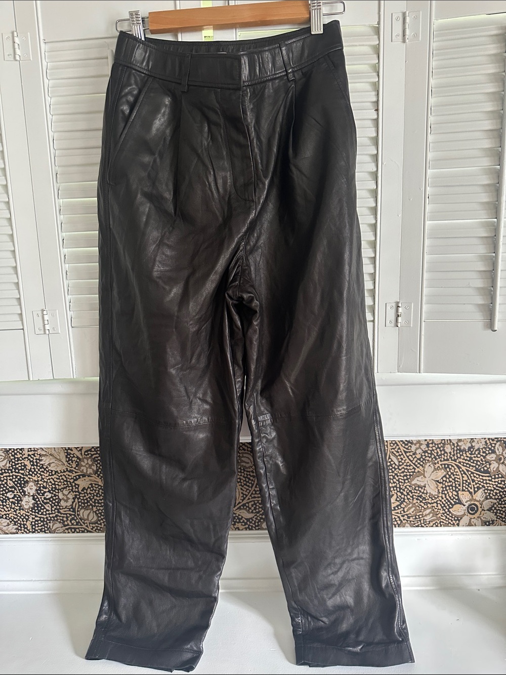 J. Crew Black  100% Leather Straight-Leg Cropped Pants. Size 4. Like new!